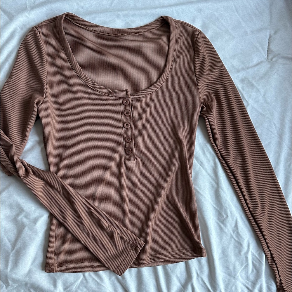 Brown Long Sleeve Henley shirt